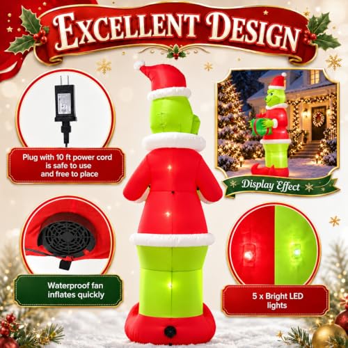 VIONMI 8.5FT Green Santa Monster Inflatable Christmas Yard Decor with LED Lights