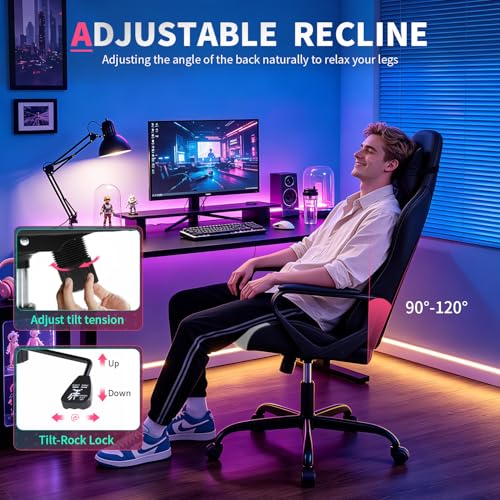 Ergonomic Gaming Chair with Lumbar Support and Adjustable PU Leather