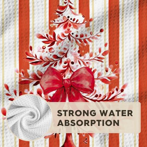 Artoid Mode Red Stripe Xmas Tree Ornament & 12x24 Inch Microfiber Kitchen Towels Set of 4
