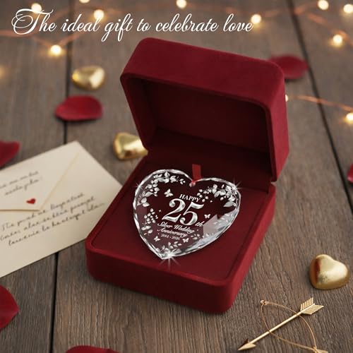 25th Wedding Anniversary Crystal Heart Ornament Silver Milestone Keepsake