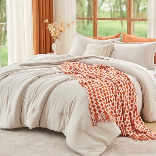 Beige Queen Comforter Set 3-Piece All-Season Down Alternative Bedding