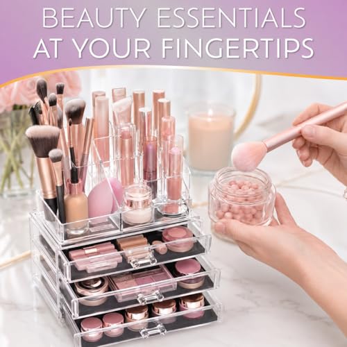 Brookstone Clear 1 Pack Makeup Organizer with Drawers - Acrylic Vanity Storage Case