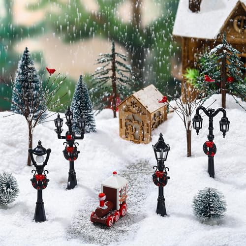 Aoriher 15 Pcs Christmas Figurine Village Accessories Miniature Pine