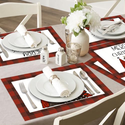 Niviy Red Christmas Tree Placemats Set of 4 12x18 Inches Holiday Table Decor