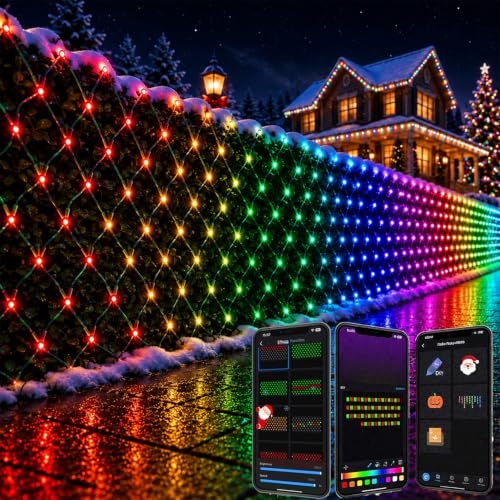 4ft x 12ft Outdoor Smart Christmas Net Lights for Bushes – Lopanbs, Group Control, Bluetooth
