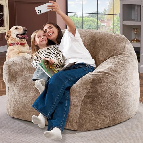 Oversized Faux Fur Bean Bag Chair with Arms - Memory Foam Floor Sofa