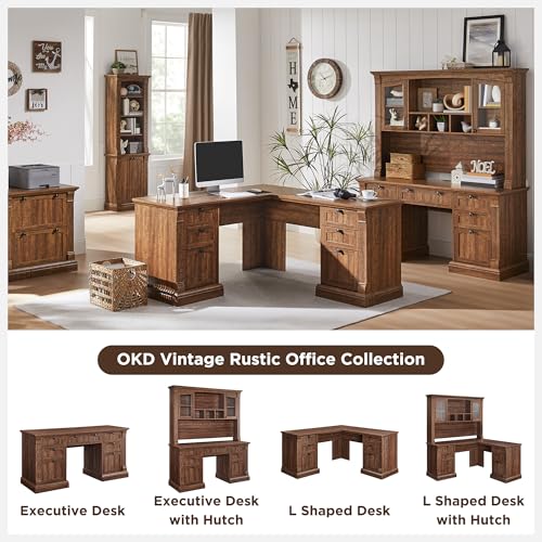 60-Inch L-Shaped Executive Desk with Charging Station and Storage Drawers