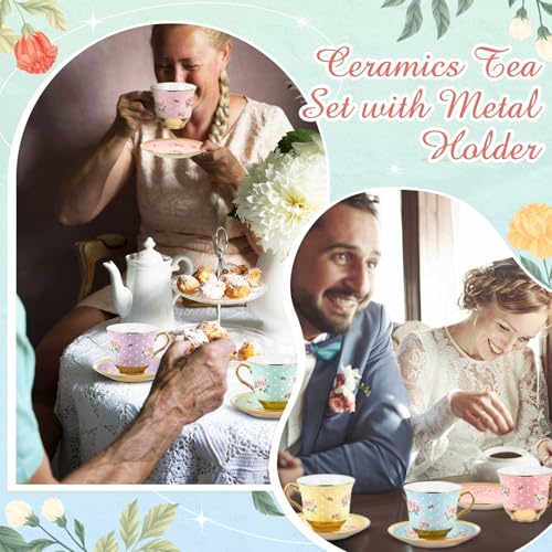 Teenyyou Set of 12 Vintage Style Tea Cups and Saucers, 5.4 Oz - Elegant Porcelain