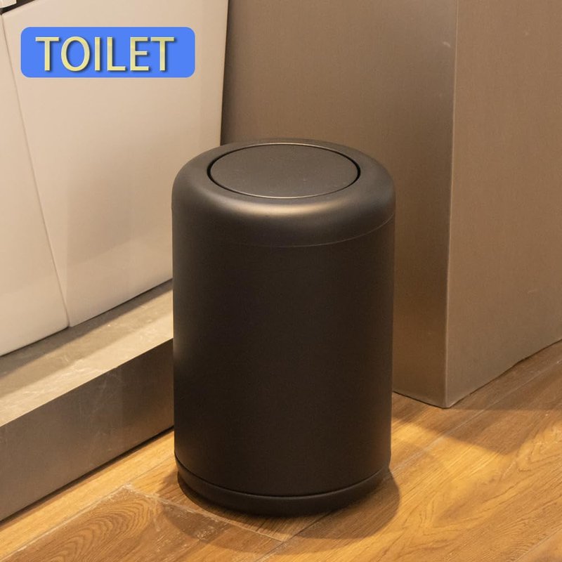 BRIEFHUMAN Waste Can 3 Gallon with Swing Lid，Brushed Stainless Steel Trash Can，Metal Cylindrical Garbage Can，Brass Wastebasket Bin for Bathroom,LivingRoom,Office,Kitchen,Bedroom,Hotel (Black)