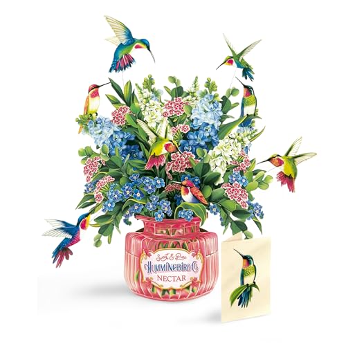 Hummingbird Oasis Pop Up Card - Classic 12 Inch Flower Bouquet Greeting Card