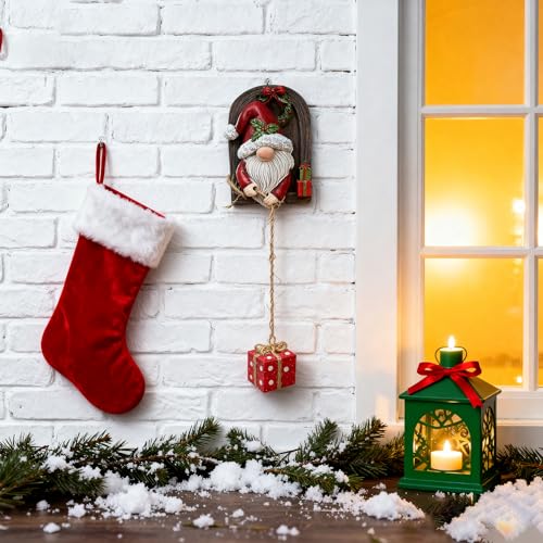 AmoroHui Hand-Painted Red White Christmas Garden Gnome Hanging Ornament - Holiday Door Decor with Gift Box Pendant | Christmas Tree Hanging Gnomes