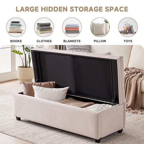 50-Inch Tufted Storage Ottoman Bench with Faux Leather Upholstery