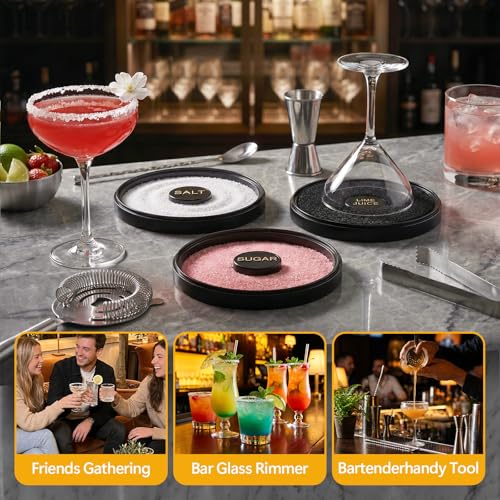 Mingting 3-Tier Black Margarita Salt Rimmer Set with Lid, Stackable Cocktail Garnish Organizer