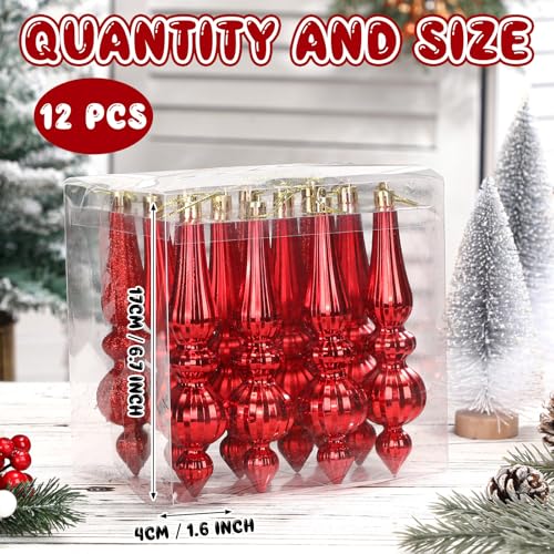 Soulchen Red Finial Drop Christmas Ornaments Set - 7 Inch Holiday Decor