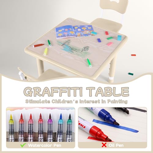 GITAWUSA Toddler Height Adjustable Table and 2 Chairs Set 23.6x23.6 Natural