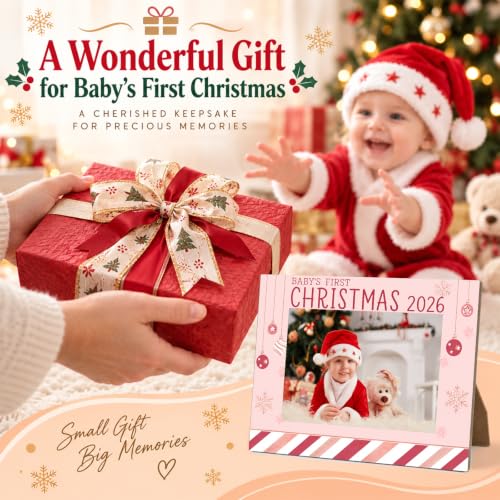 CBFEBCBST First Christmas-2 Pink Baby's First Christmas 2026 Picture Frame, 4x6 Easel-Back