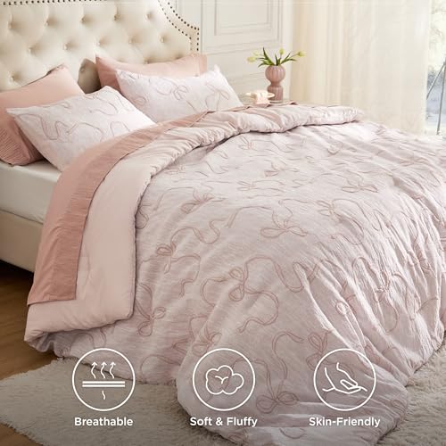 Pink Twin XL Butterfly Bow Comforter Set, 2-Piece Aesthetic Bedding