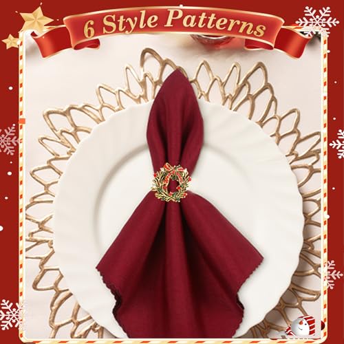 KPOSIYA Xmax Garland Christmas Napkin Rings Set of 10, Gold Metal Holiday Decor