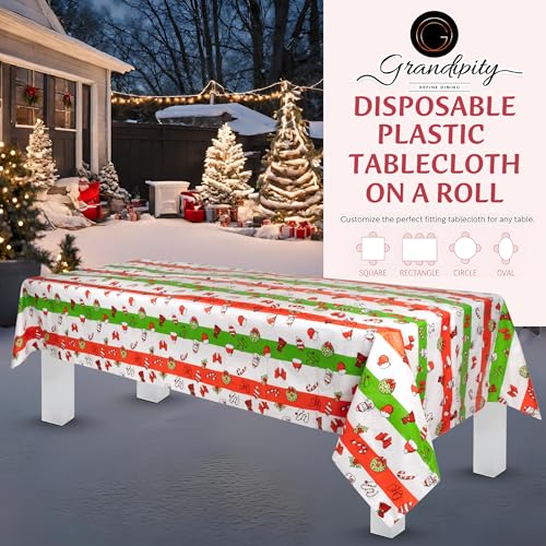 Grandipity Christmas Plastic Table Cover Roll - 54in x 1200in, Disposable Party Tablecloth