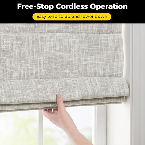 No Drill Cordless Roman Shades, 35x64 in, Room Darkening Beige