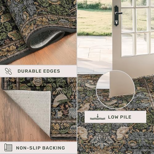 2x3 Vintage Floral Washable Rug - Non-Slip Botanical Area Mat
