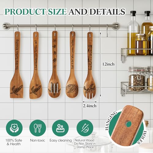 Remerry Sea Turtle Kitchen Gift Set with Acacia Wood Utensils & Apron, Christmas & Mother's Day Gift
