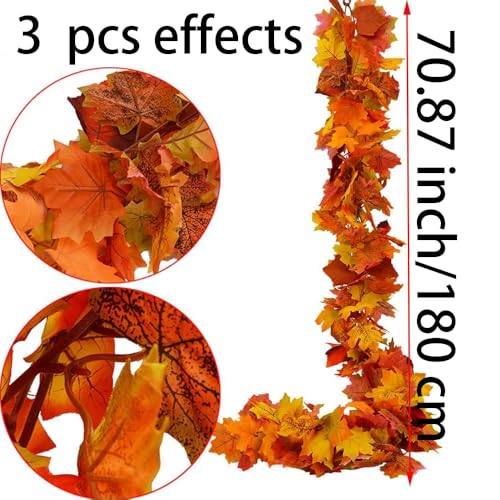 Artificial Autumn Maple Leaves Garland for Thanksgiving Decor - 3 Pack, 5.9 ft