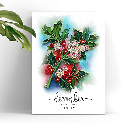 December Holly Flower Quilling Card - Handmade Birthday & Anniversary Greeting