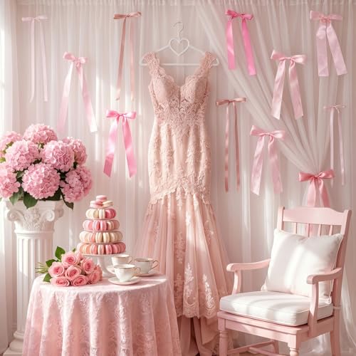 Pink Bow Wall Decor - 40Pcs Satin Ribbon Bows for Party Backdrop