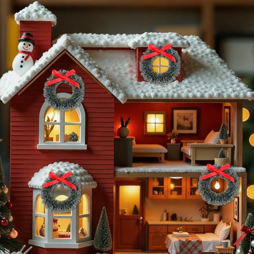 Mini Christmas Wreaths with Bows - 20 Pack, 1.6 Inch Holiday Decorations