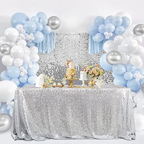 Silver 156 x 90 Inch Sequin Tablecloth - Rectangular Sparkle Party Wedding Cover by SoarDream