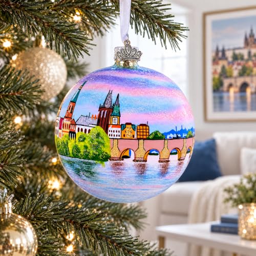 Karluv Most Prague Glass Ball Ornament - 4 Inch Hand-Painted Christmas Decoration