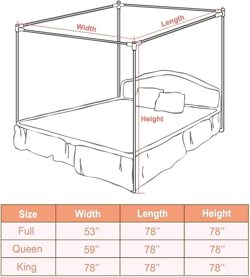 Full Size Stainless Steel Canopy Bed Frame - Black Metal Bed Post Poles