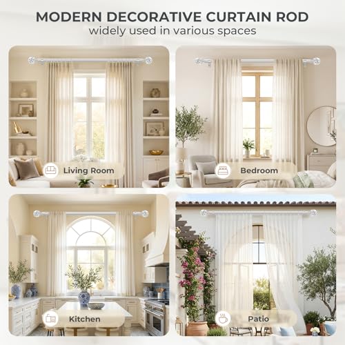 Silver Crystal Curtain Rod - Adjustable Heavy-Duty Drapery Rod