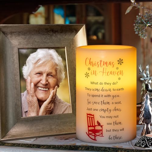 Christmas in Heaven Flameless Memorial Candle with Timer - Sympathy Gift for Loss of Loved One