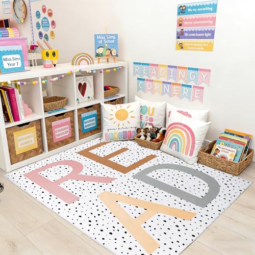 Large Classroom Reading Rug 4.9 x 6.6 ft with Non-Slip Rubber Backing