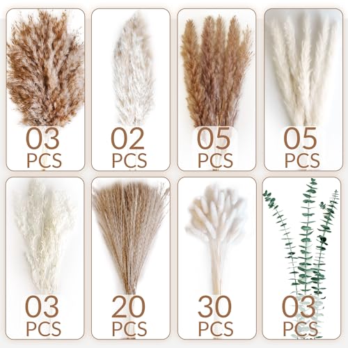 Dried Flower Bouquet with Pampas Grass & Eucalyptus - Boho Home Decor
