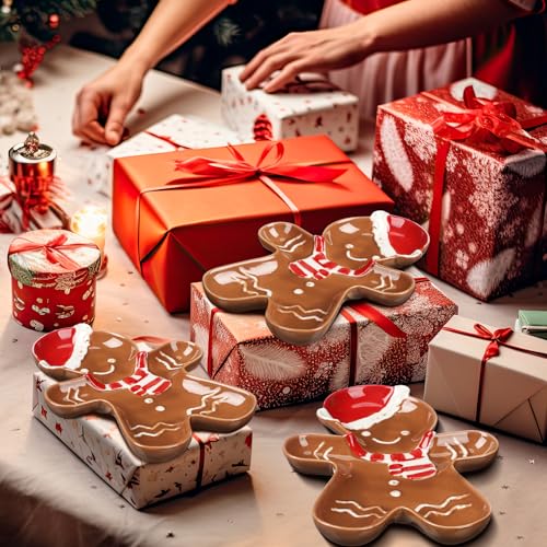 Brown Gingerbread Christmas Candy Plates, 4 Pcs Ceramic 5.91''