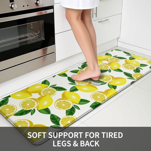 White Lemon Anti-Fatigue Kitchen Mat Set 2PC, 17.3 x 29 & 17.3 x 47 Inches