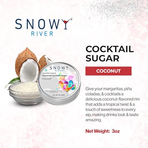 Snowy River Coconut Cocktail Sugar - All-Natural Rimming Sugar for Drinks & Desserts - Vibrant Colors & Gourmet Flavor - 3oz