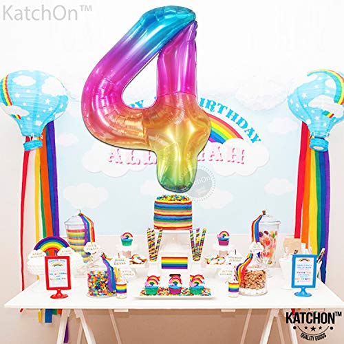 KatchOn Giant Rainbow Number 4 Balloon - 40 Inch Foil Tie Dye Birthday Decor