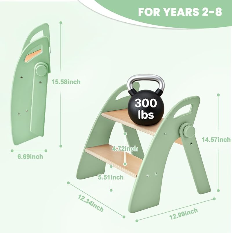 Foldable 2-Step Bamboo Stool for Toddlers with Handles and Non-Slip Pads