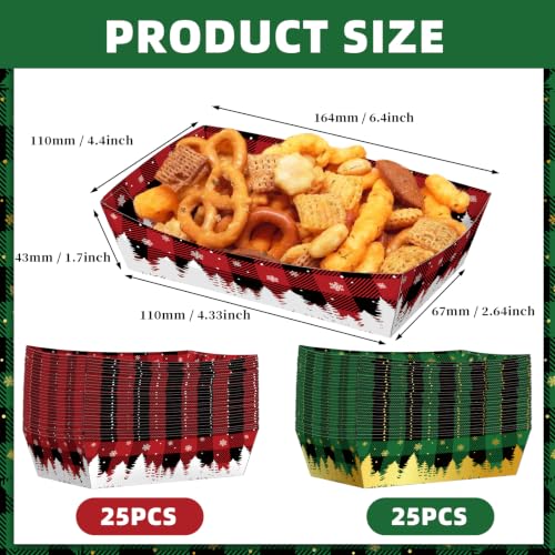 Christmas Snowflake Paper Food Trays Pack of 50 - 2Lb Capacity, Plaid Design