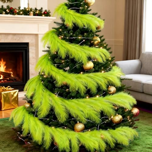 9 Ft Lime Green Pampas Grass Christmas Garland - Lemon Green 9ft Boho Wreath