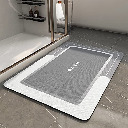 MontVoo Non-Slip Soft Diatomaceous Earth Bath Mat, 17"x27" Grey
