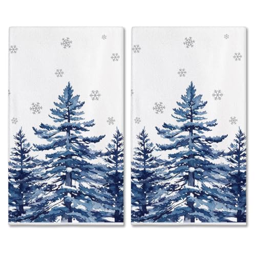 Bonsai Tree Christmas Kitchen Towels 18x28in - Blue Pine Tree Design (2-Pack)