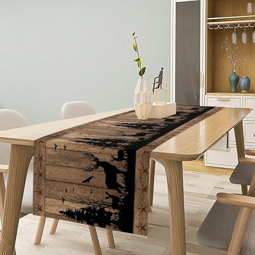 DKMQQUL Rustic Deer Cabin Table Runner 13x36 Inch Vintage Wood Pattern