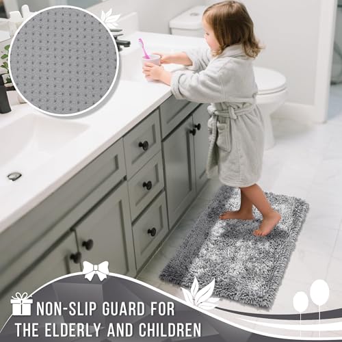 Yimobra Chenille Bathroom Rug Non-Slip Absorbent Bath Mat 24x17 Light Grey