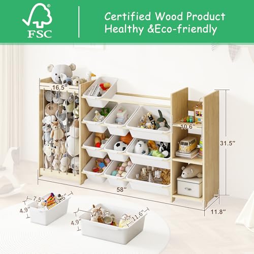 3-in-1 Kids Toy Storage Organizer with 12 Bins and Bookshelf