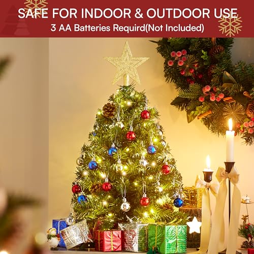 Joiedomi 24 Inch Pre-Lit Mini Christmas Tree with Gift Box, Ornaments & LED Lights – Indoor Holiday Decor